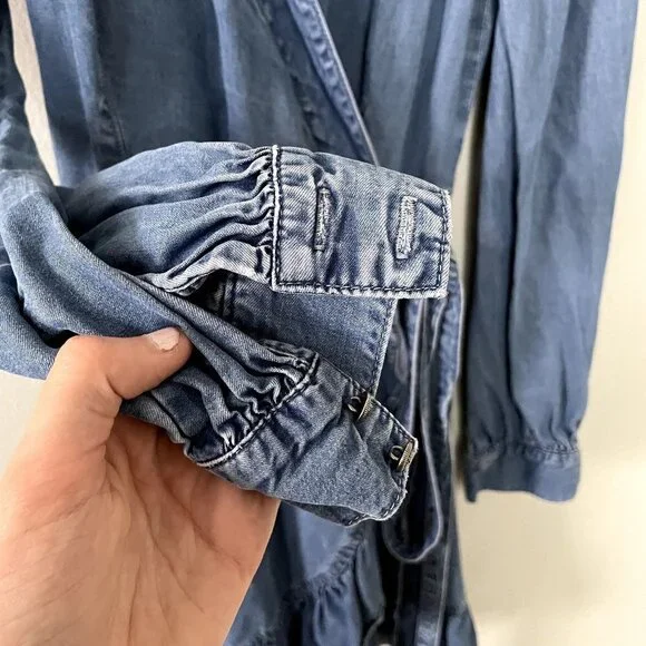 Paige denim long sleeved dress wraparound style v-neck tie waist casual dress - Picture 3 of 7